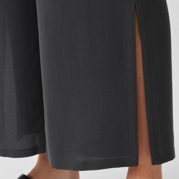 NWT Eileen Fisher Espresso Silk Georgette Crepe Wide Ankle Pant